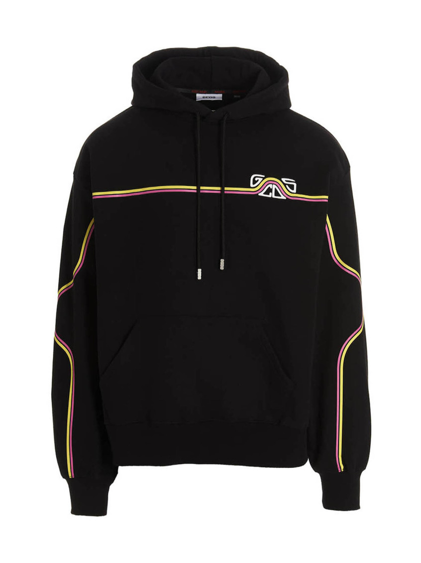 Gcds Black Waved Logo Hoodie In Black