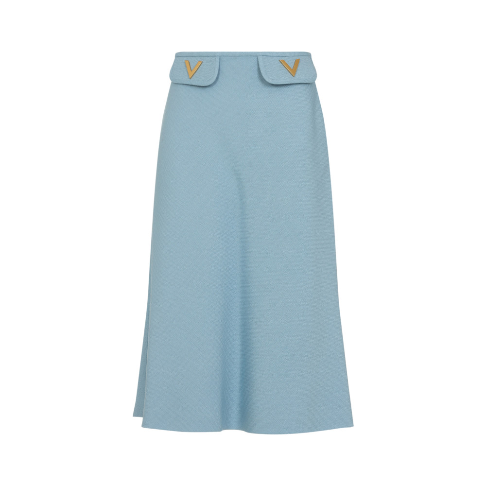 Valentino Womens Bluish Grey Vlogo Hardware Flared Woven Midi Skirt In Blue