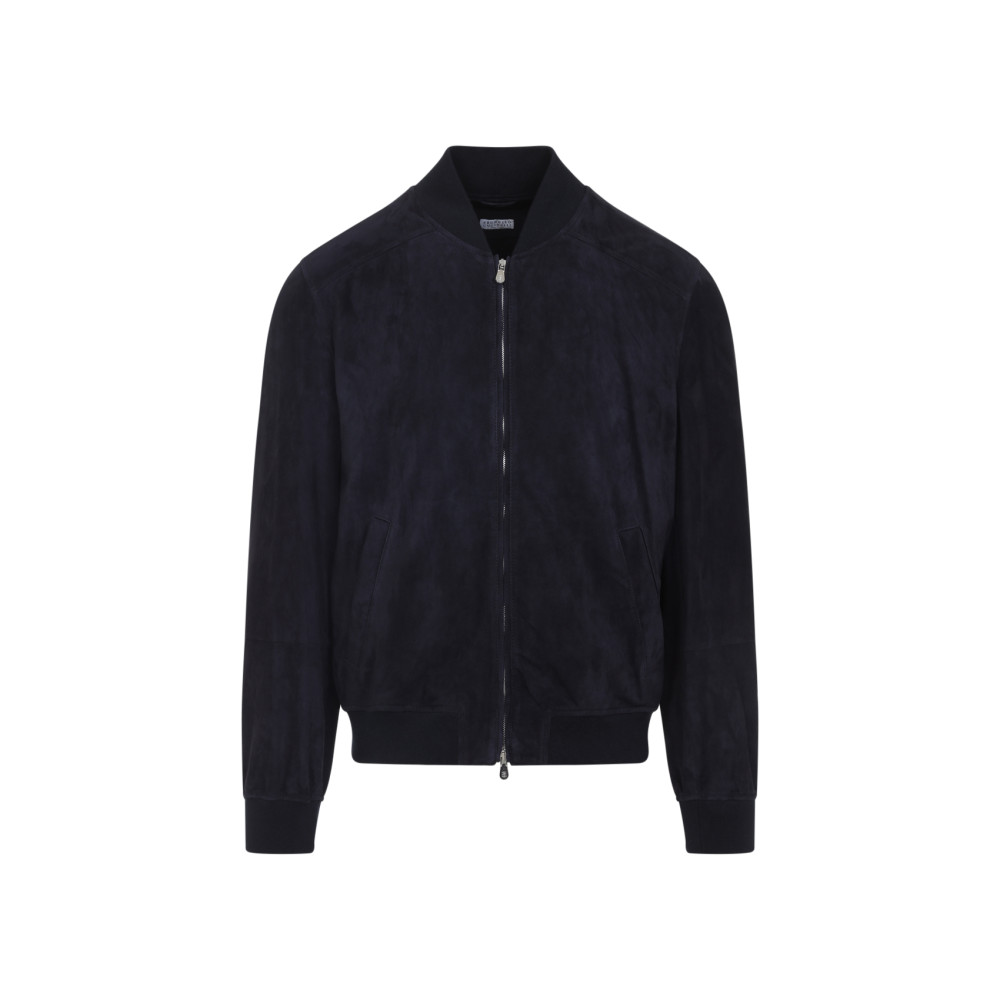 Brunello Cucinelli Ribbed Edges Suede Leather Jacket In Black