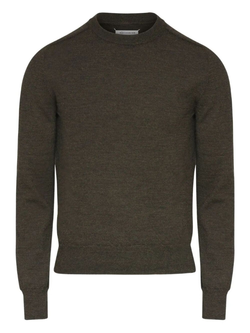 Maison Margiela Brown Crew Neck Sweater With Elbow Patches And Fitted Waist In Gray