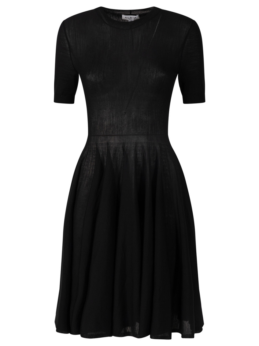 Alaïa Skater Short-sleeved Wool Dress Clothing In Black