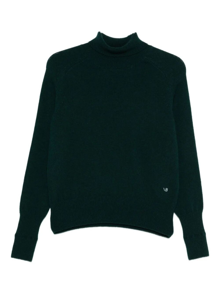 Victoria Beckham Ribbed Turtle-neck Wool Jumper With Long Sleeves In Green