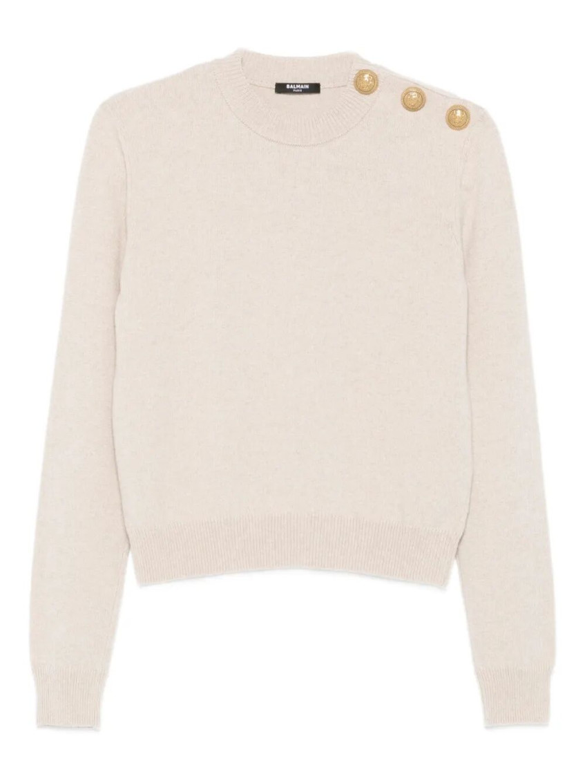 Balmain Eco-cashmere Button Sweater Sweaters And Cardigans Beige In Neutral