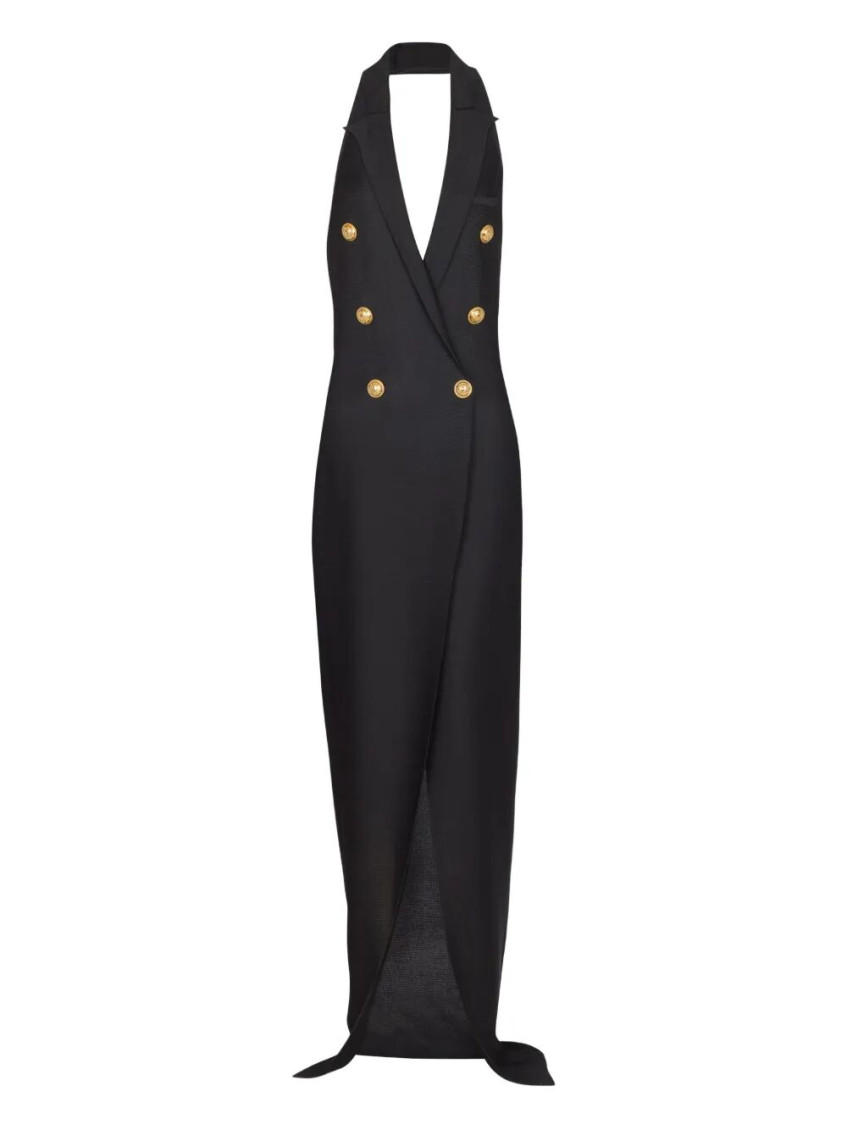 Balmain 6 Buttons Long Halterneck Knit Dress Clothing In Black