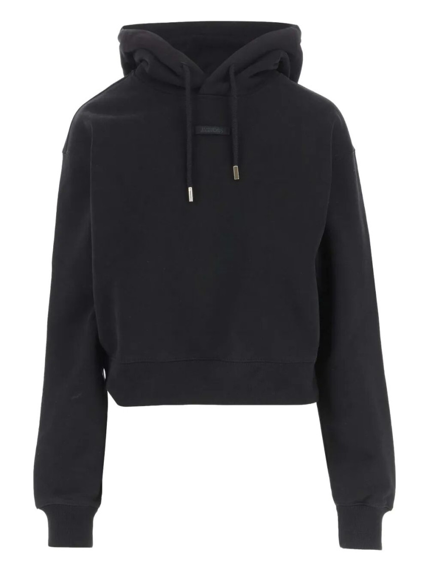 Jacquemus Ribbon Drawstring Cropped Hoodie In Black