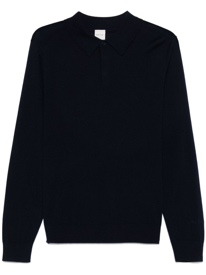 Paul Smith Blue Long Sleeves Solid Polo In Blue