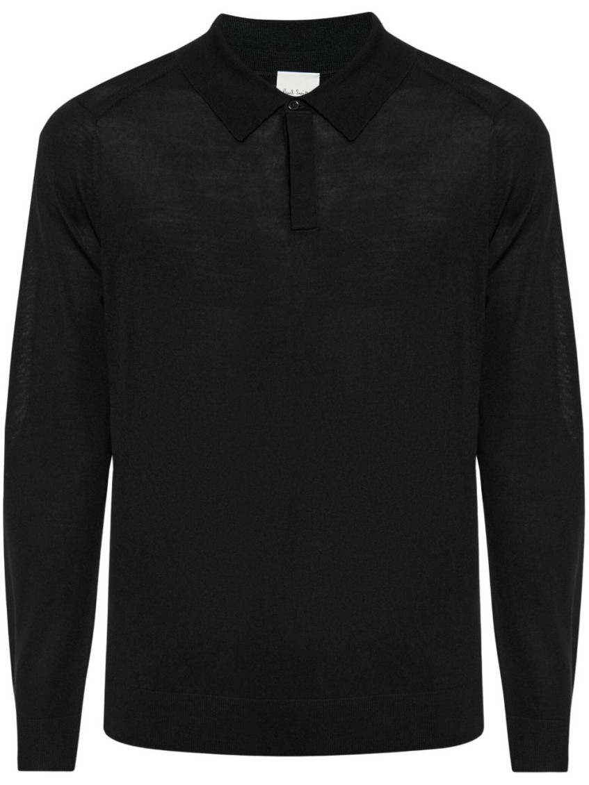 Paul Smith Black Long Sleeves Solid Polo In Black