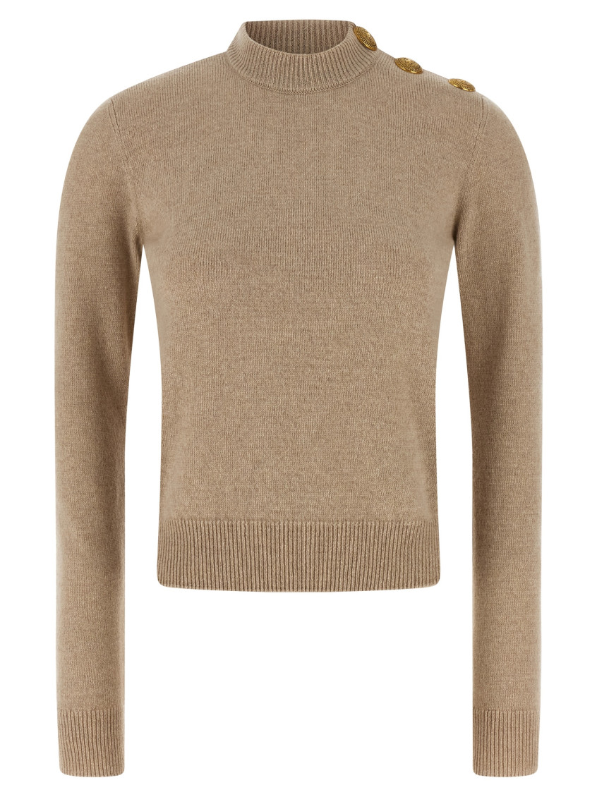 Balmain Eco-cashmere Button Sweater Sweaters And Cardigans Beige In Neutral