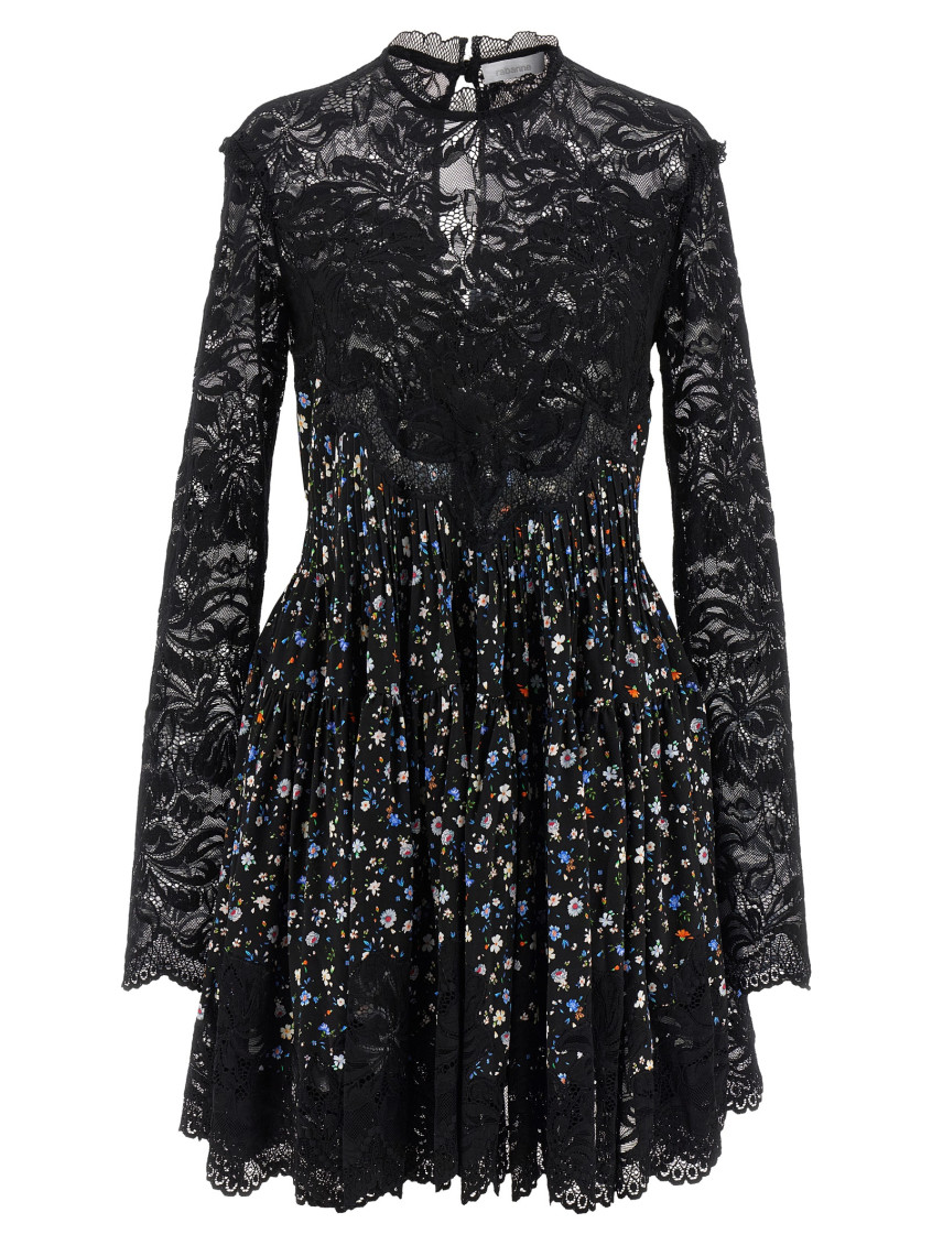 Rabanne Lace Floral Dress Keyhole Back In Black