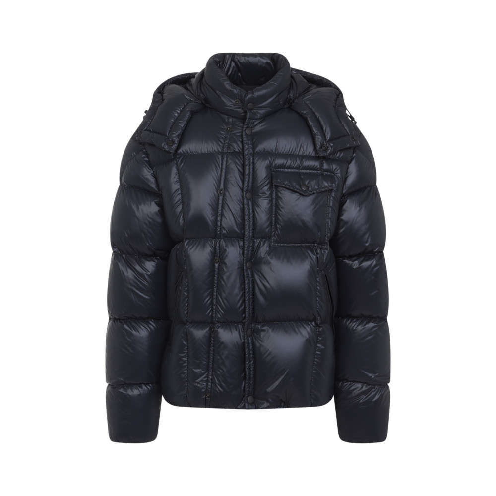 Moncler Padded Hooded Coat With Flap Pocket In Blue