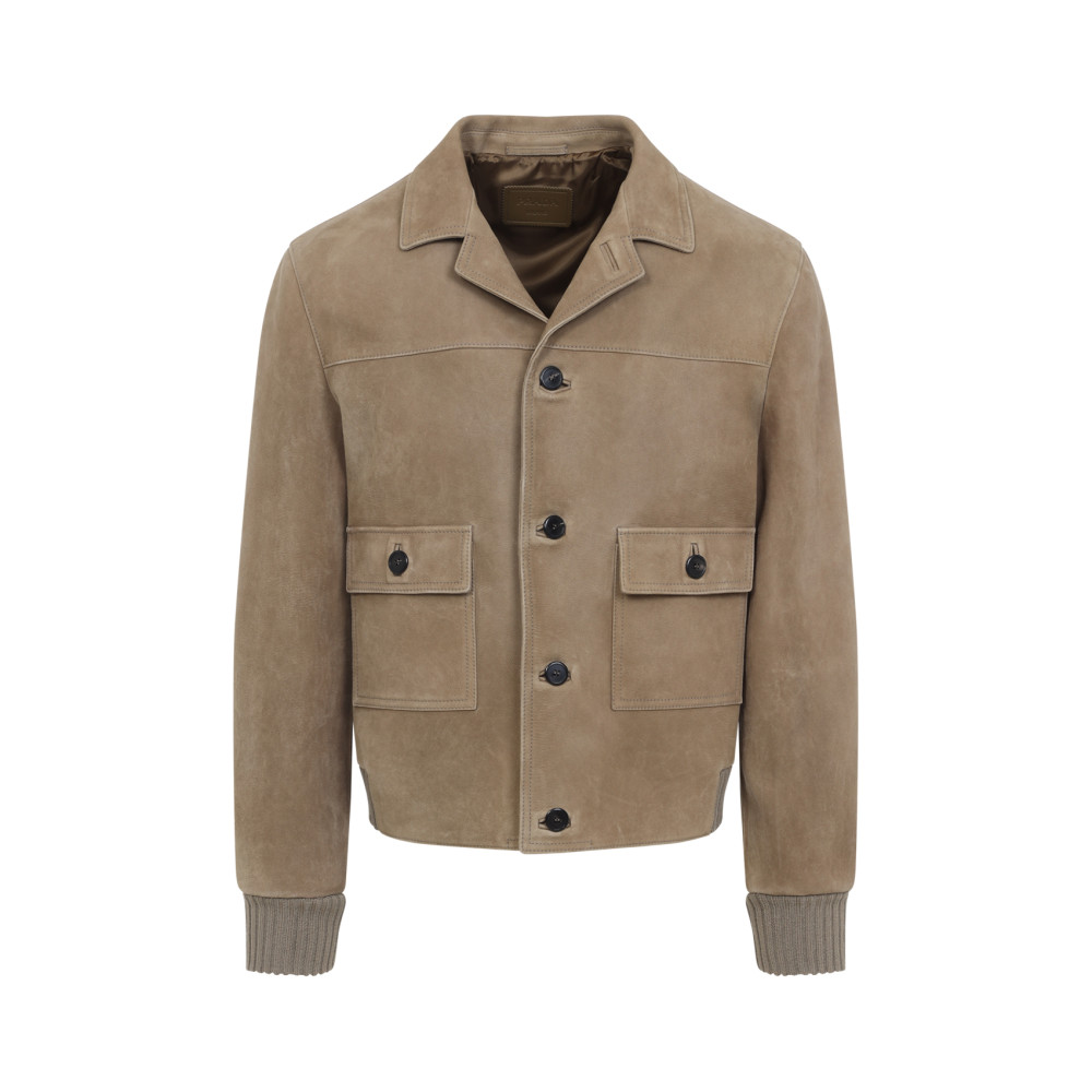Prada Classic Button-up Lamb Leather Jacket In Brown