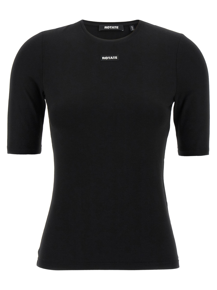 Rotate Birger Christensen Crew Neck Short Sleeves Stretch Fit Top In Black