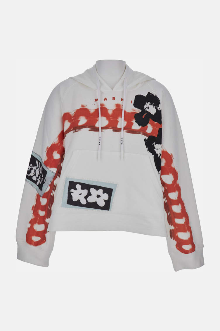 Marni White Printed Hoodie In White