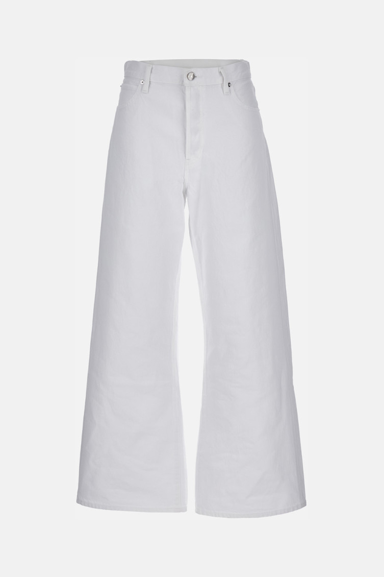 Frame The Loose Cotton Mid Rise Wide Jeans In White