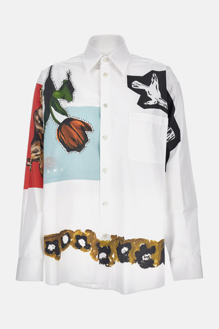 Marni Floral And Abstract Print Button-up Shirt In Multi