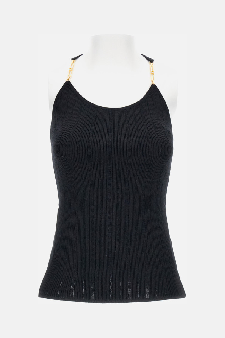 Elisabetta Franchi Chain-strap Ribbed Tank Top In Black