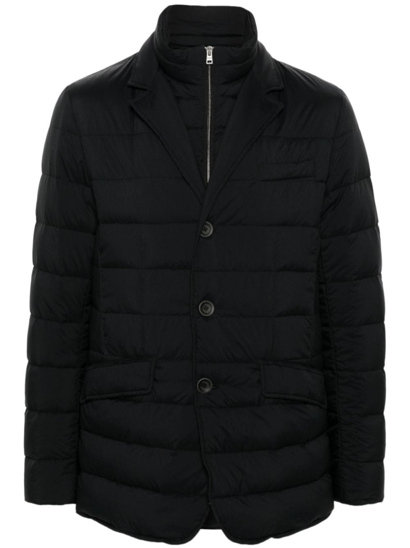 Herno Tailored Black Puffer Jacket With Notched Collar In Black
