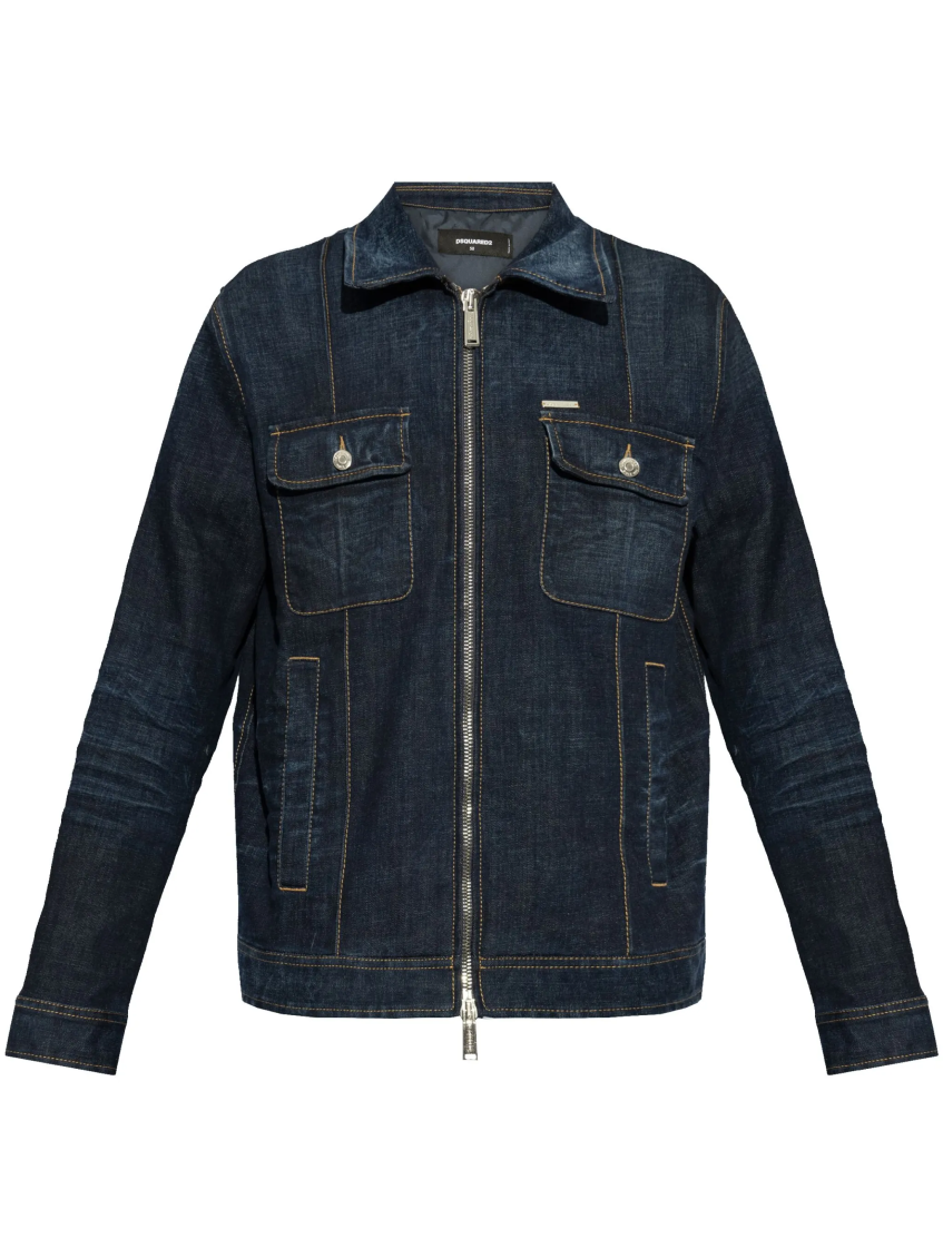 Dsquared2 Logo Patch Denim Jacket In Blue