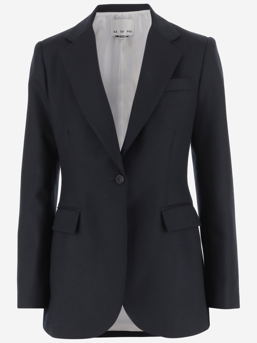 Sa Su Phi Single-breasted Wool Blazer In Blue