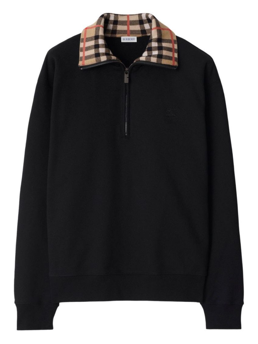 Burberry Mens Logo-embroidered Funnel-neck Cotton Sweatshirt Black Xl In Black