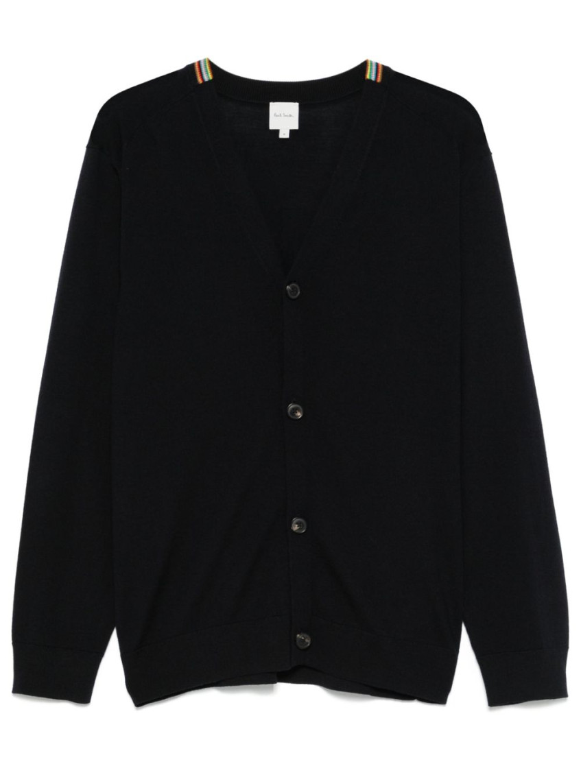 Paul Smith Navy Blue V-neck Wool Cardigan In Blue