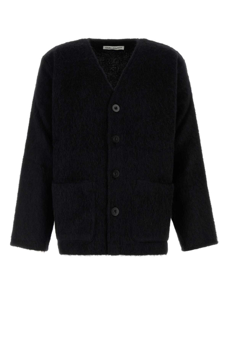 Our Legacy Textured V-neck Cardigan With Button-down Front In Black