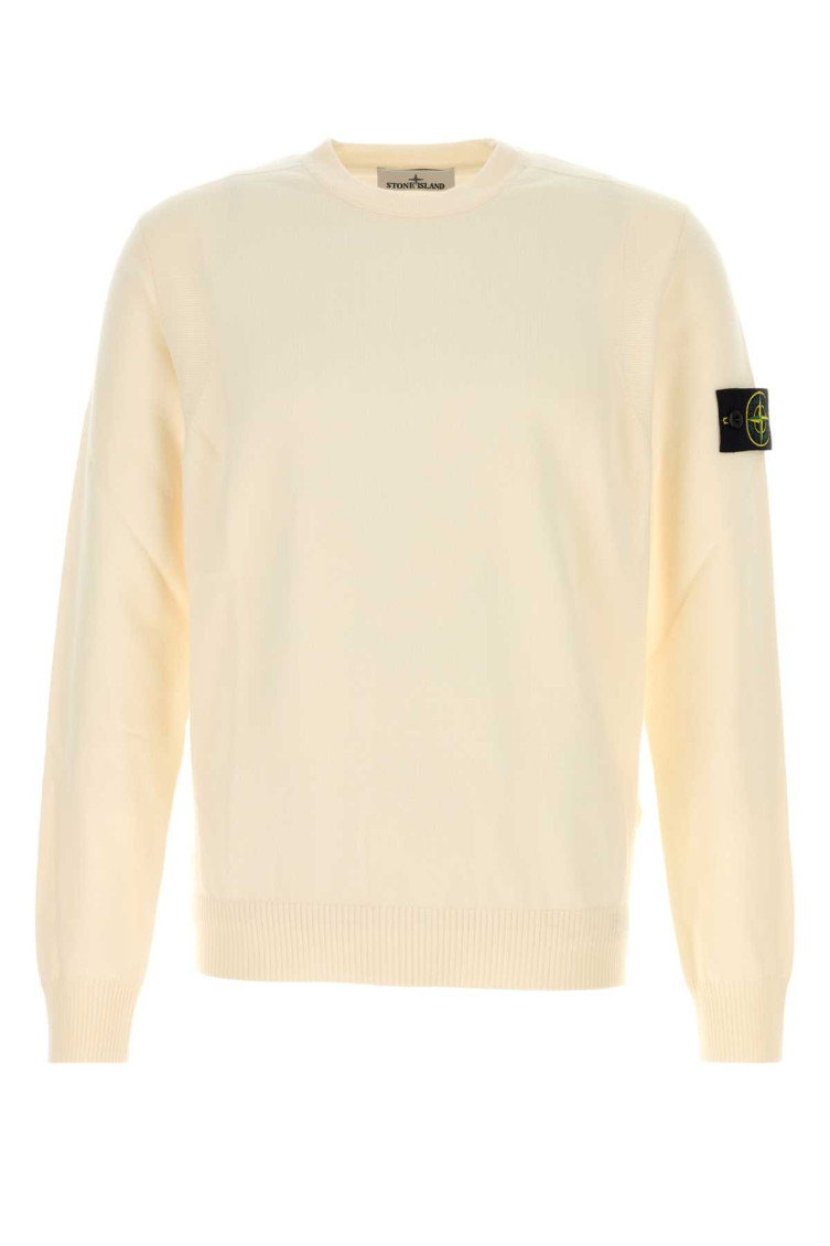 Stone Island Ribbed Crew-neck Cotton Sweater With Long Sleeves In Neutral