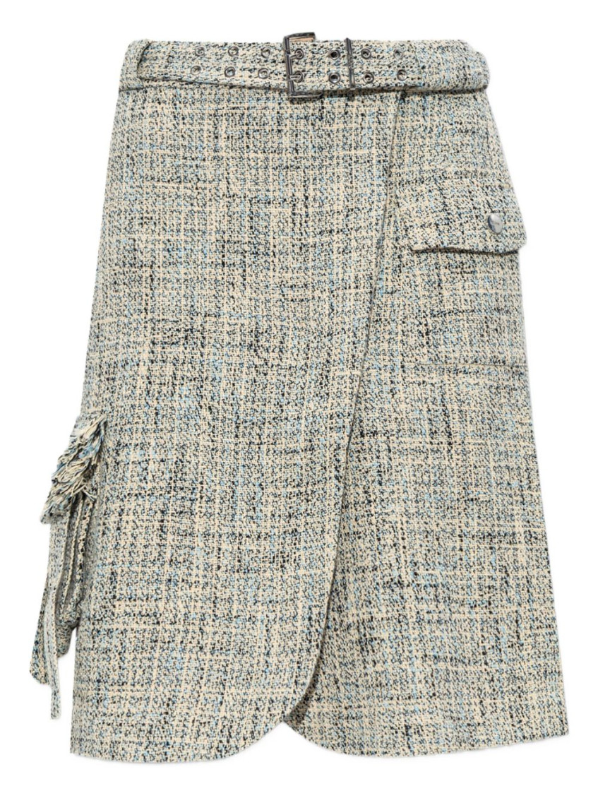 Ganni Belted Mini Tweed Skirt In Gray