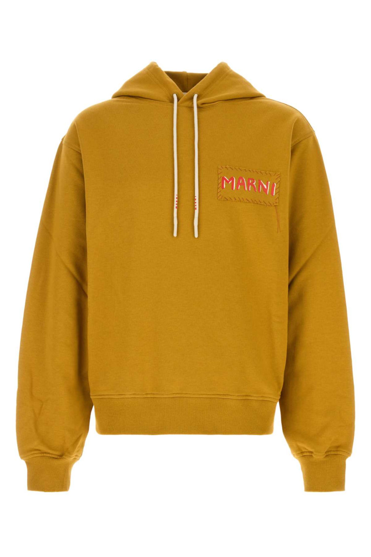 Marni Cotton Hooded Sweatshirt Front Pocket In Yellow