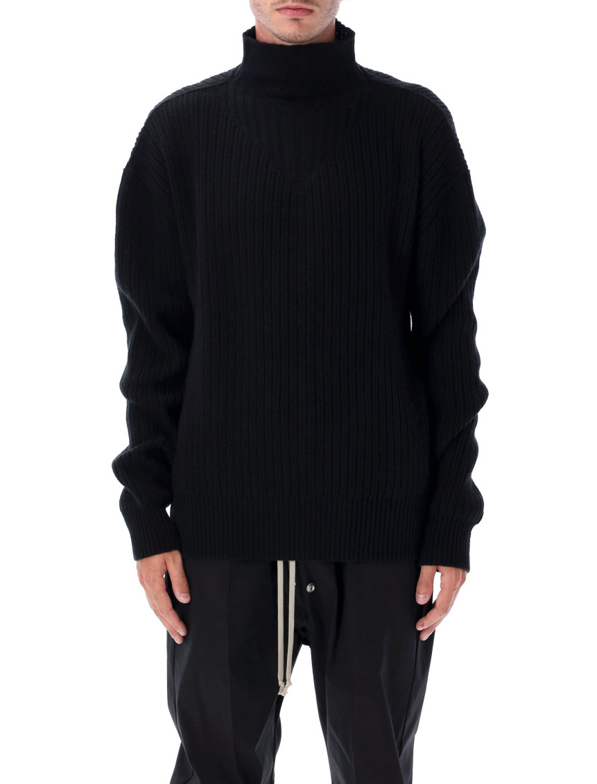Rick Owens Relaxed Fit Ribbed Turtleneck Sweater In Black
