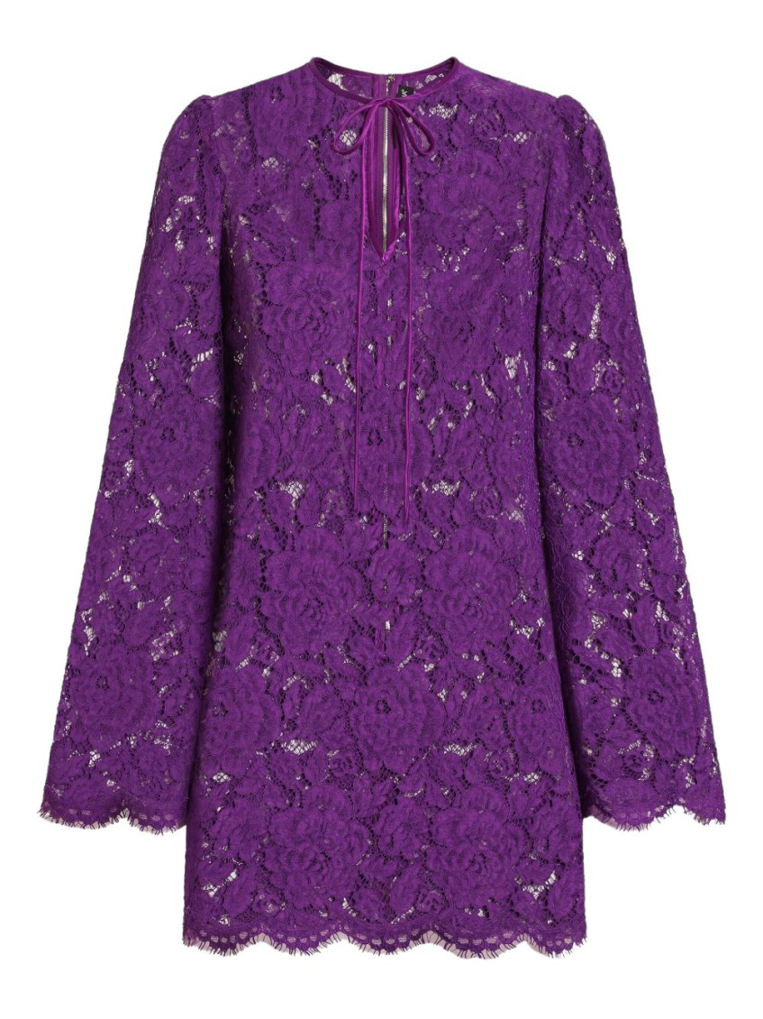 Dolce & Gabbana Cordonetto Lace Short Dress In Purple