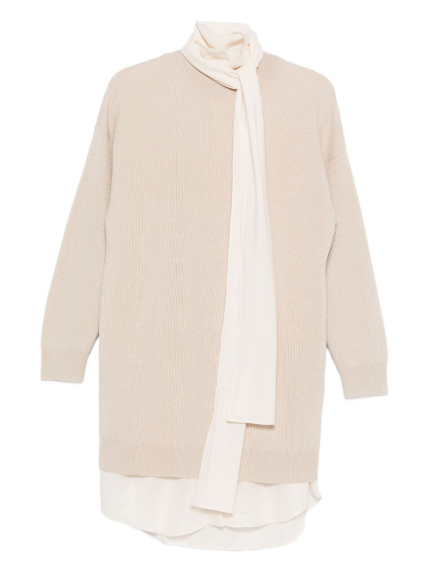 Brunello Cucinelli Beige Ribbed Knit Mini Dress In Neutral