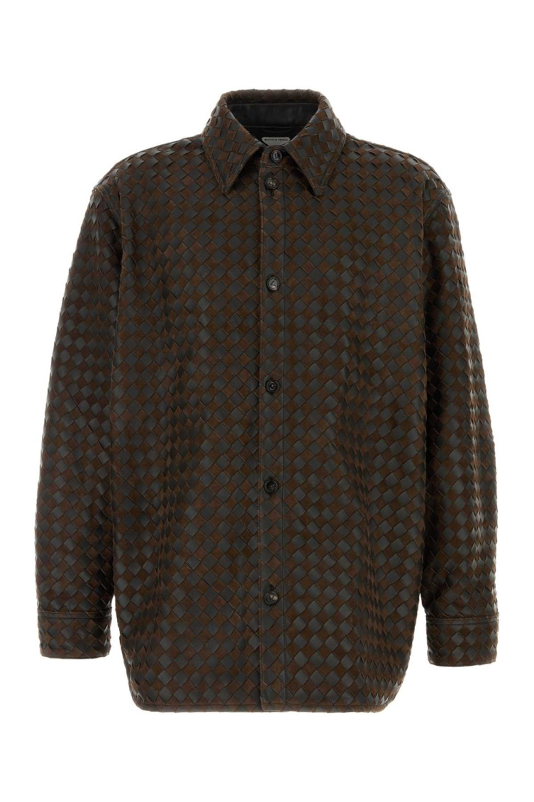 Bottega Veneta Mens Fondant Tobacco Relaxed-fit Intrecciato Leather Shirt In Brown