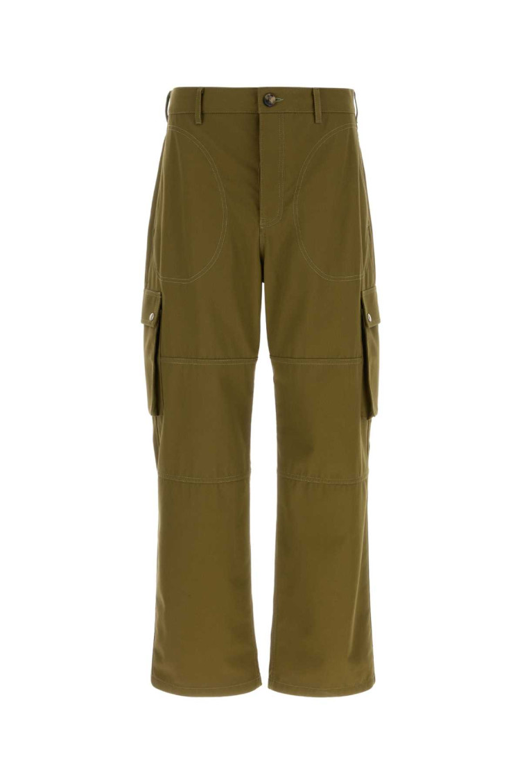 Loewe Wide Leg Cargo Trousers With Button Detailing In Green