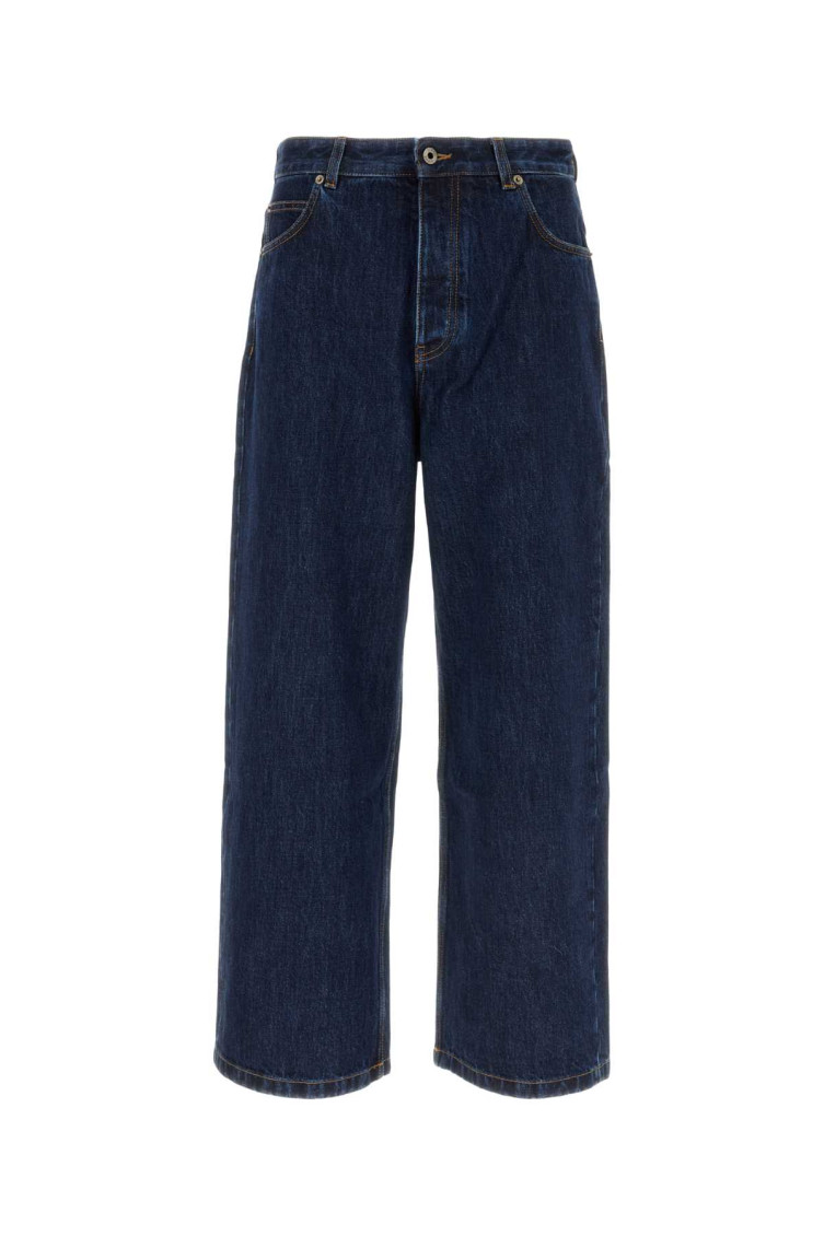 Loewe Wide Leg Denim Trousers With Front And Back Pockets In Black