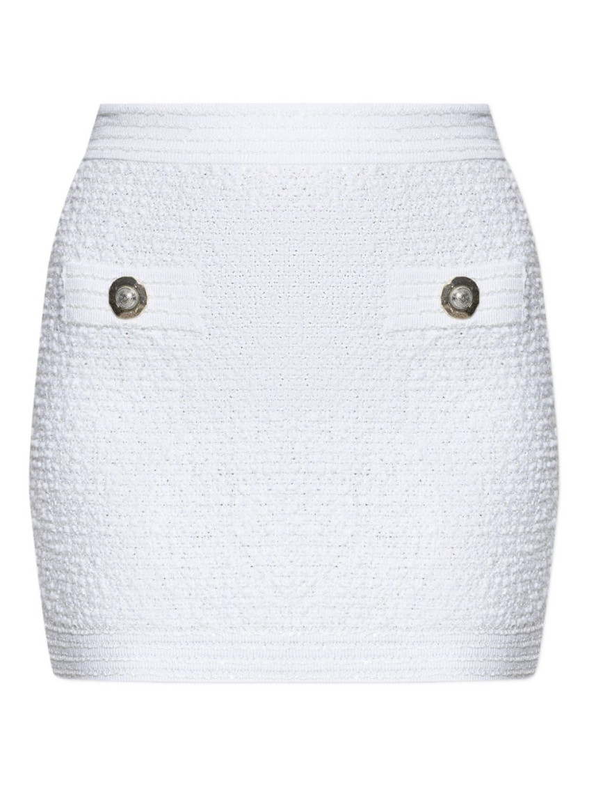 Balmain White Tweed Mini Skirt