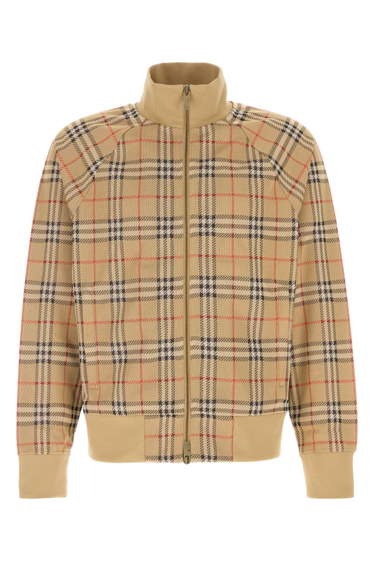 Burberry Beige Sweatshirt With Check Motif In Jacquard In Brown