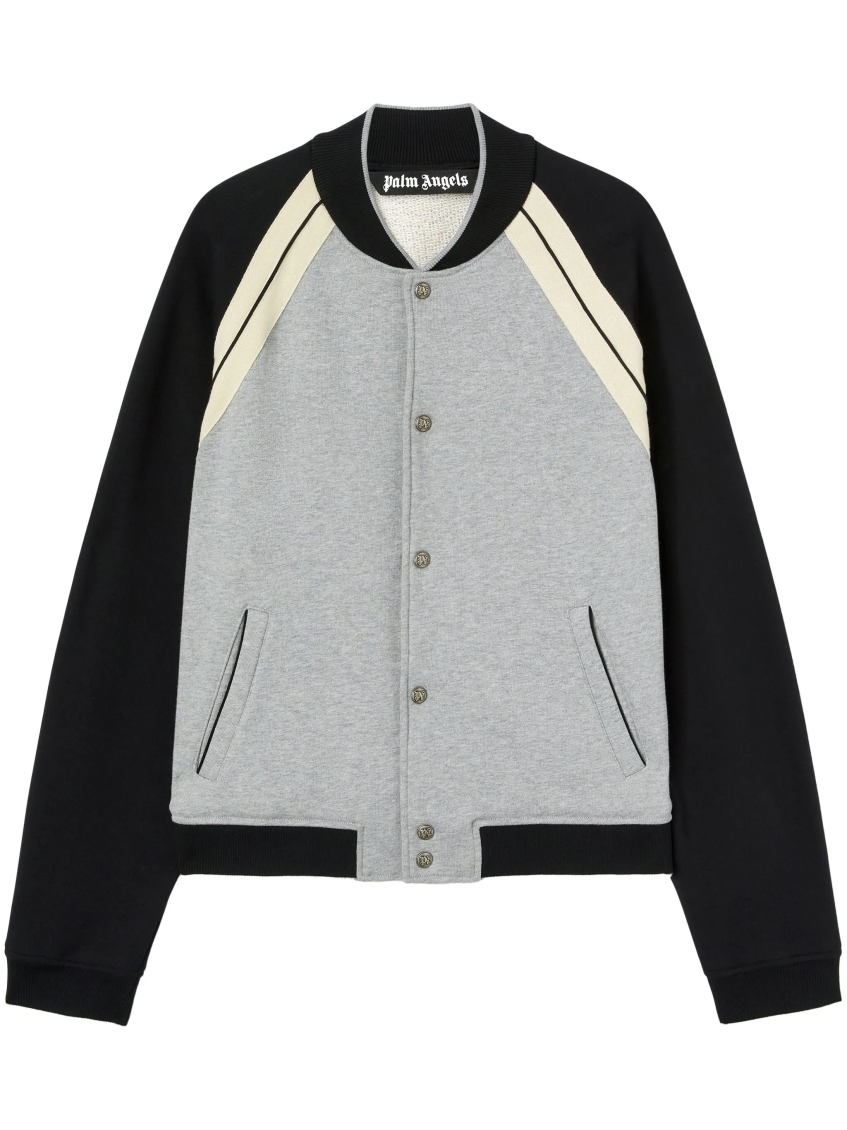 Palm Angels Front Button Closure Light Grey Sweater With Raglan Sleeves And Logo Detail In Multi