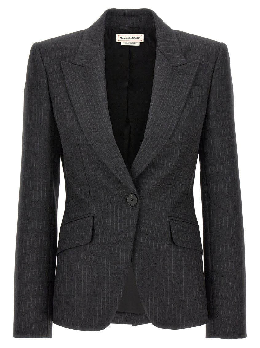 Alexander Mcqueen Alexander Mc Queen Pinstriped Single Breasted Blazer In Grey