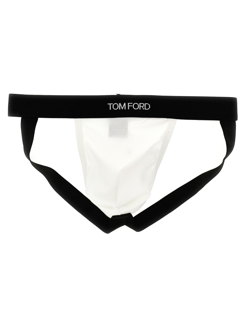Tom Ford Cotton Blend Regular Fit Jock Strap In Blackwhite