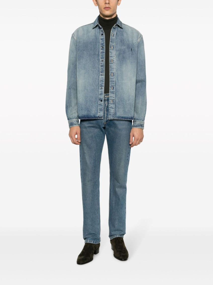 Saint Laurent Blue Logo Denim Shirt for Men Online India at 