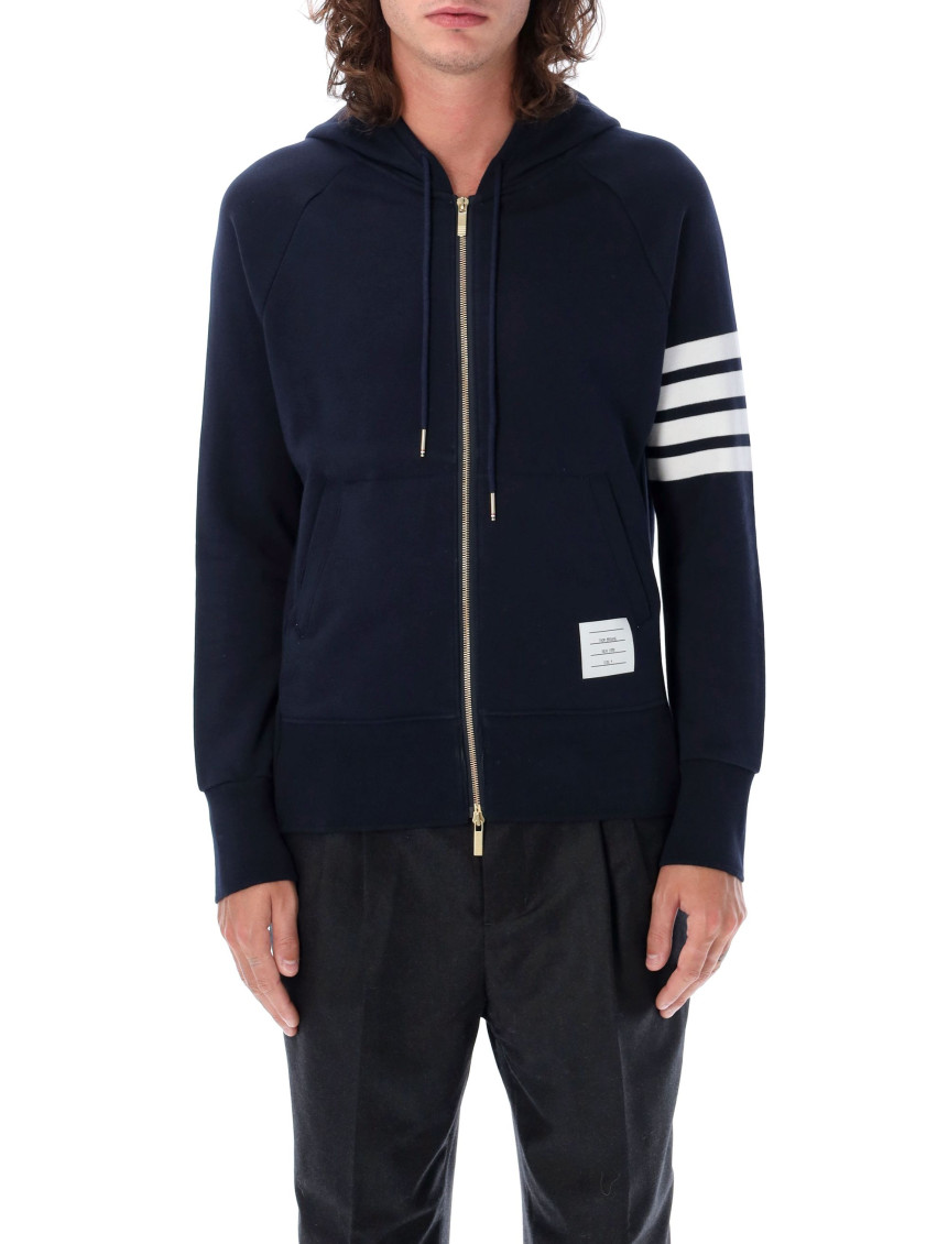 Thom Browne Slim-fit Striped Loopback Cotton-jersey Zip-up Hoodie In Blue