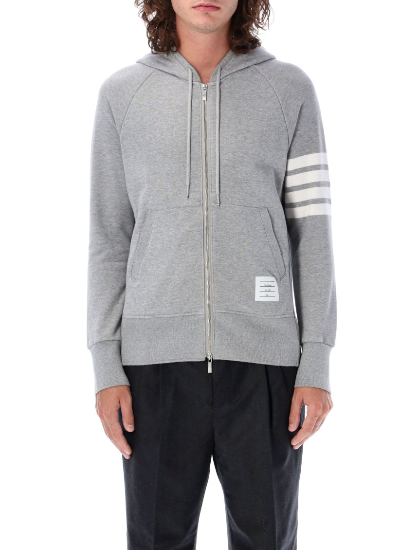 Thom Browne Mens Light Grey Striped Brand-patch Cotton-jersey Hoody In Grey