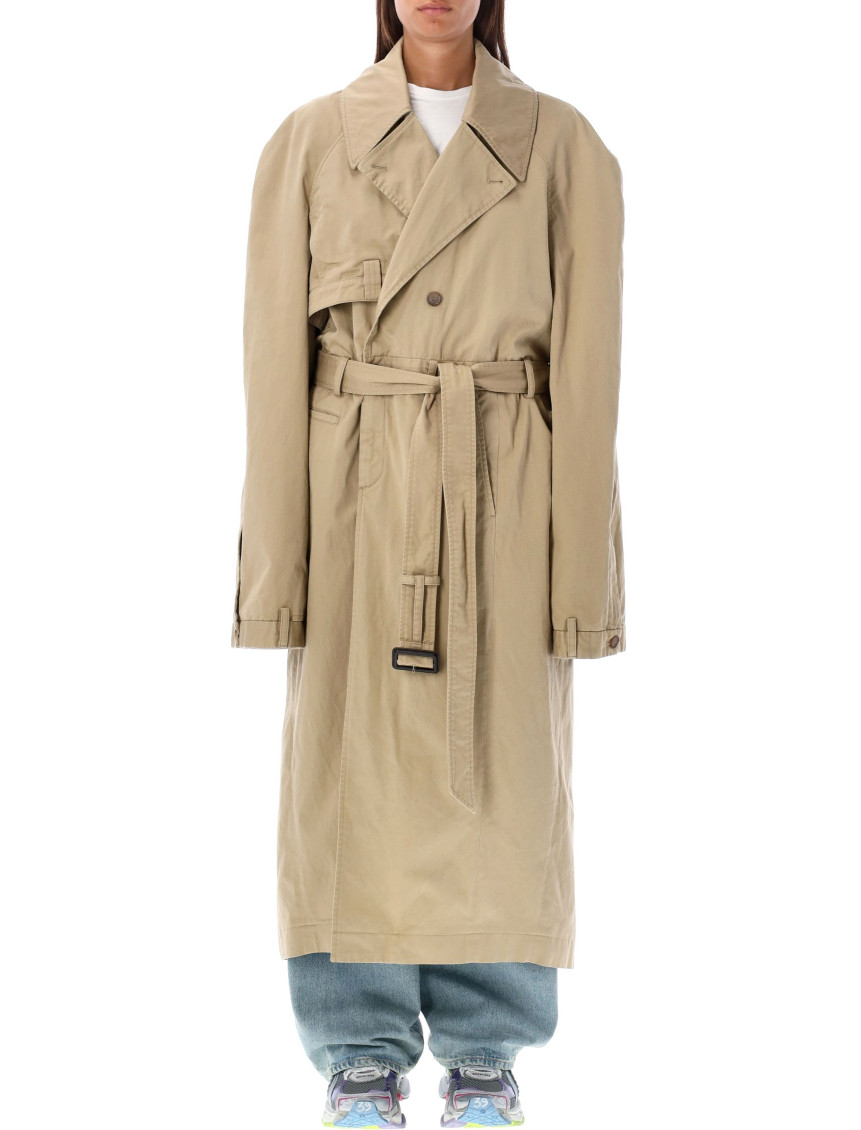 Shop Balenciaga Beige Belted Trench Coat