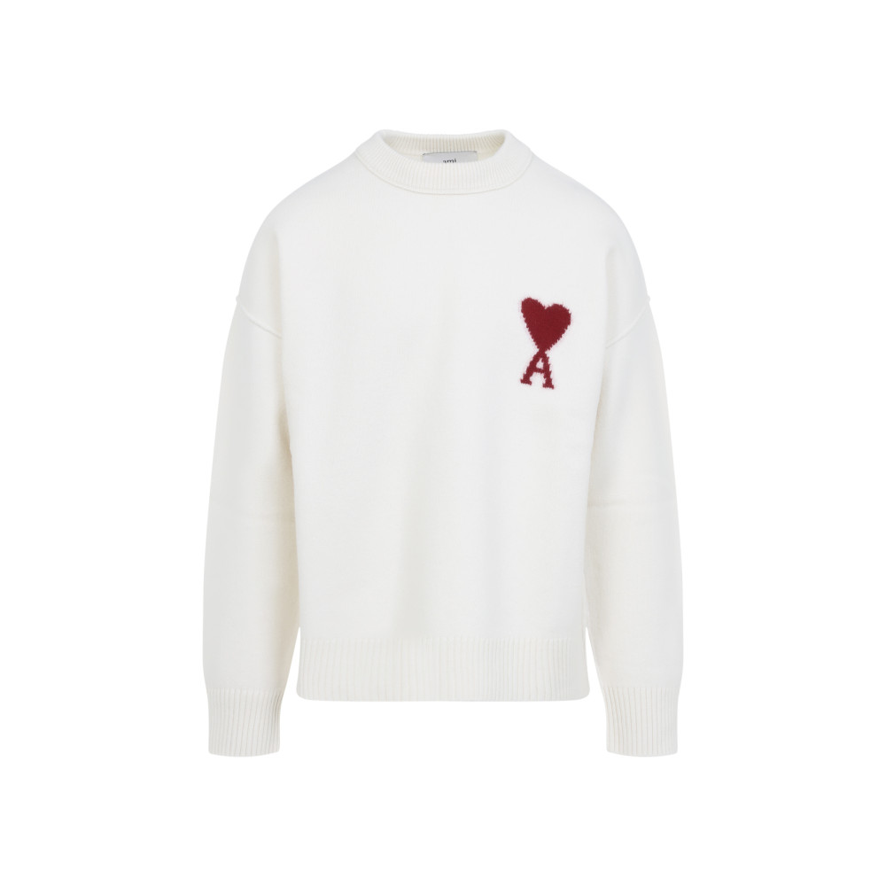 Ami Alexandre Mattiussi Ami Paris Ami Heart Design Wool Sweater In Intarsia Knit In White
