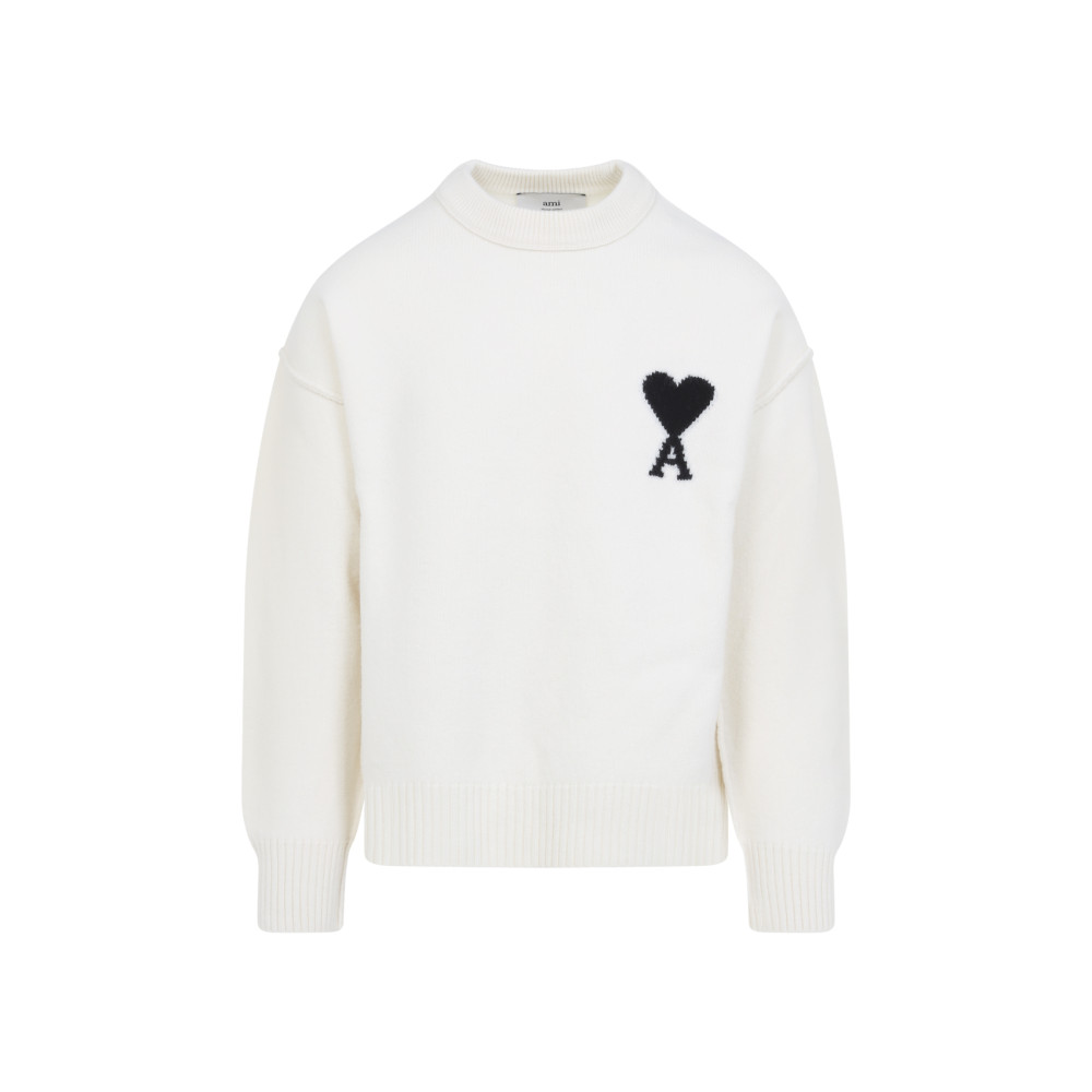 Ami Alexandre Mattiussi Ami Paris White Ami De Coeur Sweater Men In White
