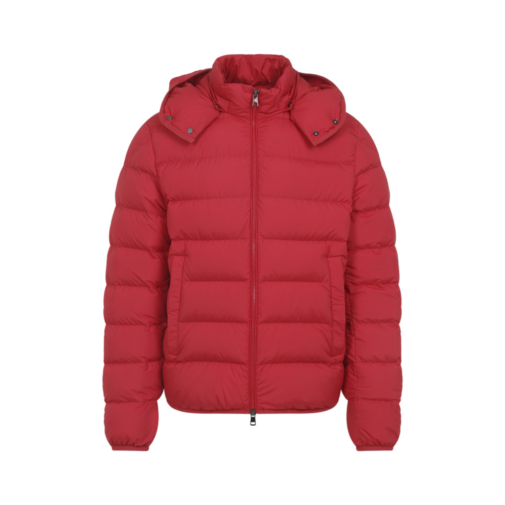Moncler Quilted Down Jacket With Detachable Hood In Red