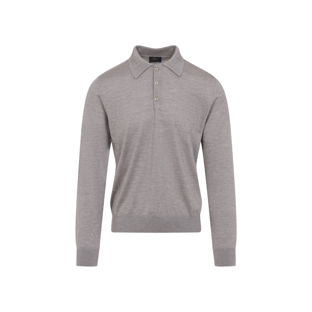 Brioni Cashmere-silk Blend Long-sleeve Polo In Gray