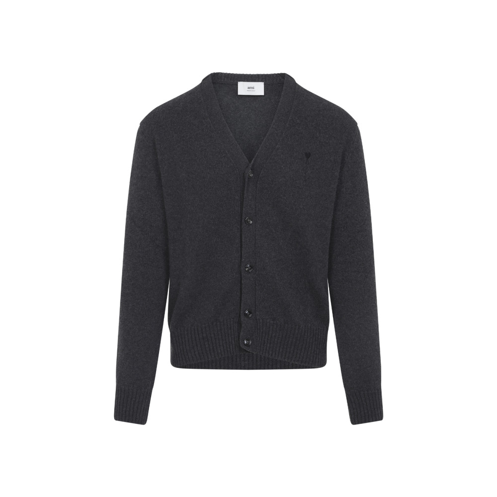 Ami Alexandre Mattiussi Ami Cashmere Blend Cardigan With Deep V-neck In Black