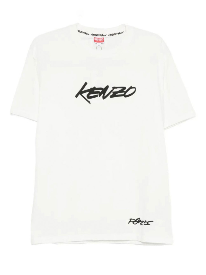 Kenzo Black Cotton T-shirt With Embroidered Tiger Logo In White